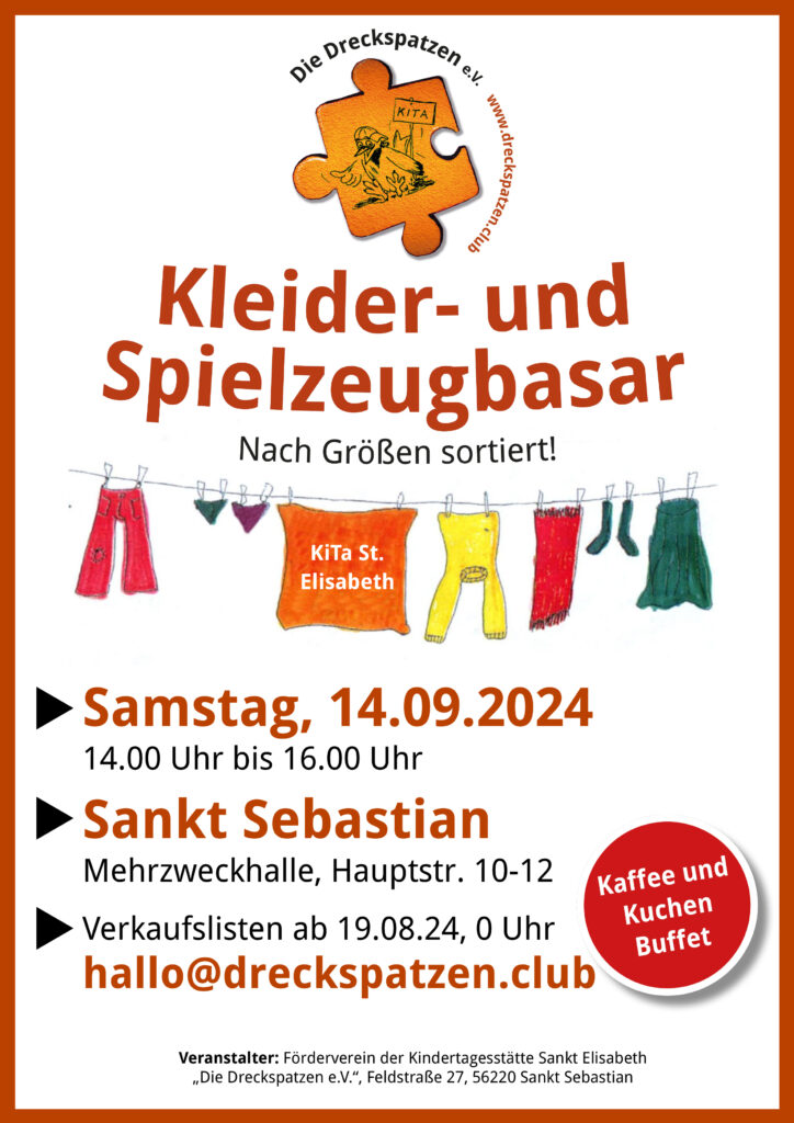 Anzeige: Größensortierter Kleider- und Spielzeugbasar Sankt Sebastian am 14.09.2024 bei Koblenz